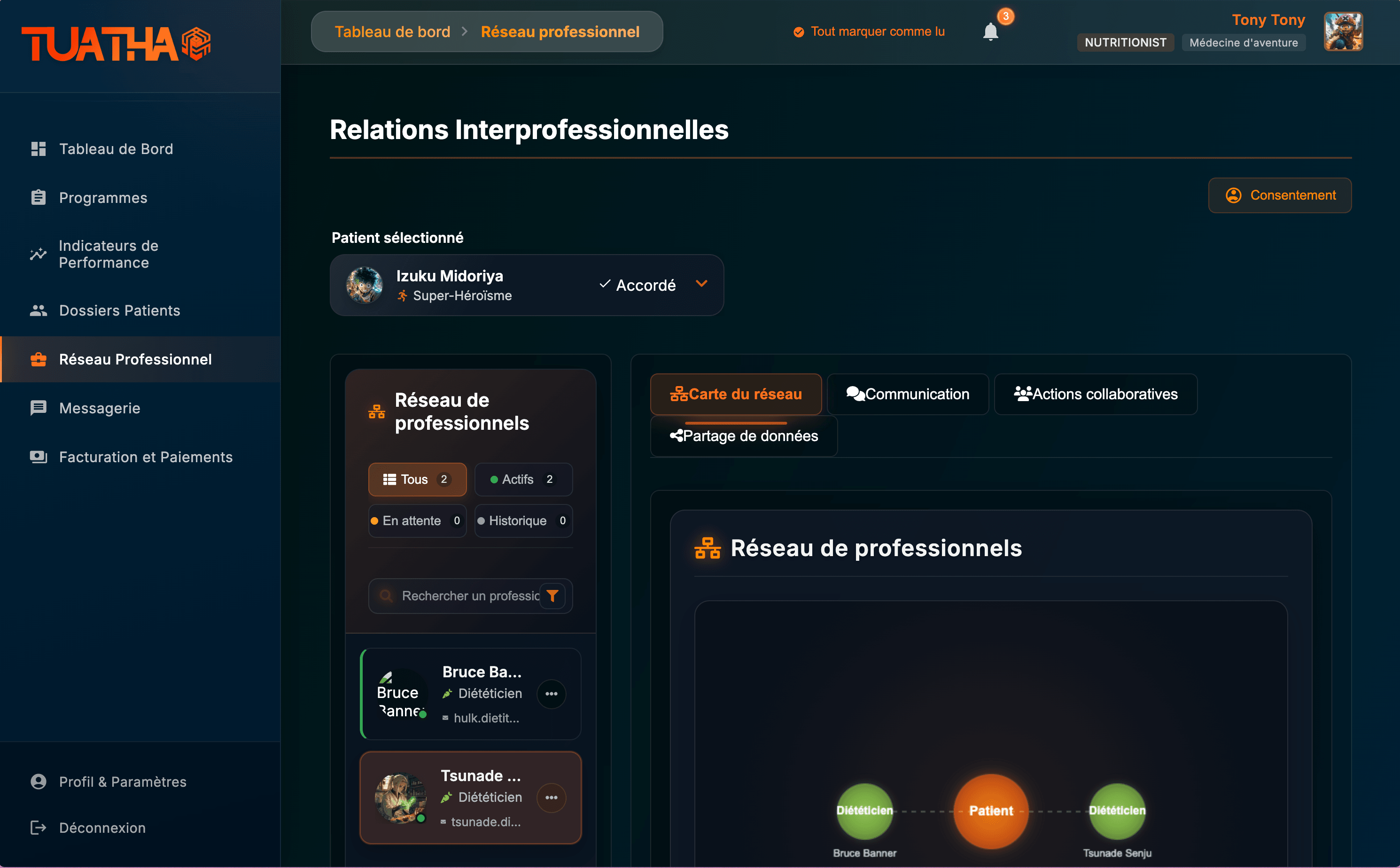 Collaboration entre professionnels de santé et athlètes sur la plateforme Tuatha